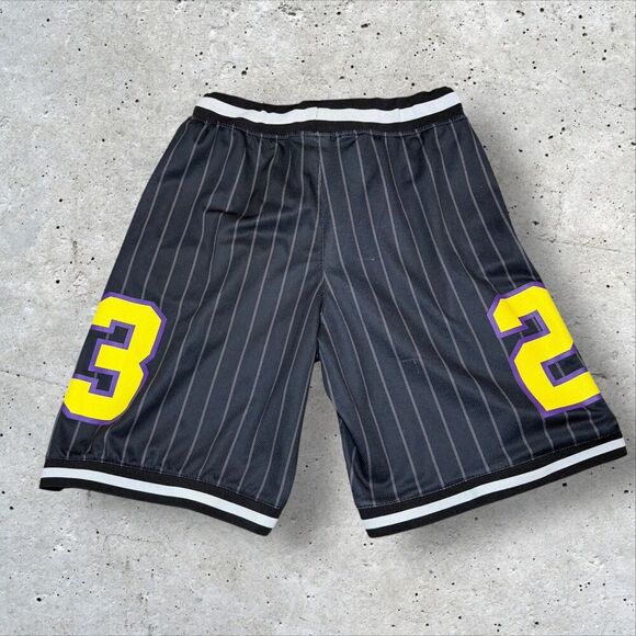 Los Angeles Lakers 23 Black Pinstripe NBA Shorts Men’s Small Elastic Waist - Picture 2 of 9